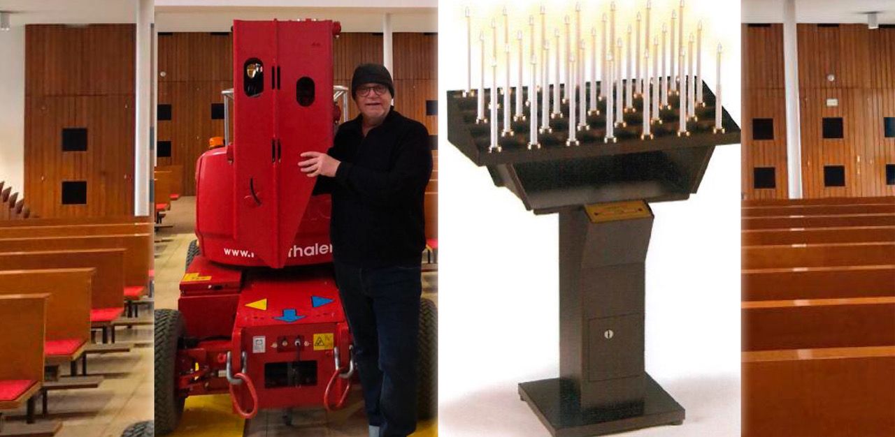 Pfarrer Franz Zeiger bei den Renovierungsarbeiten (links). Er setzt auf Sicherheit, will nun LED-Kerzen in seiner Kirche einführen.