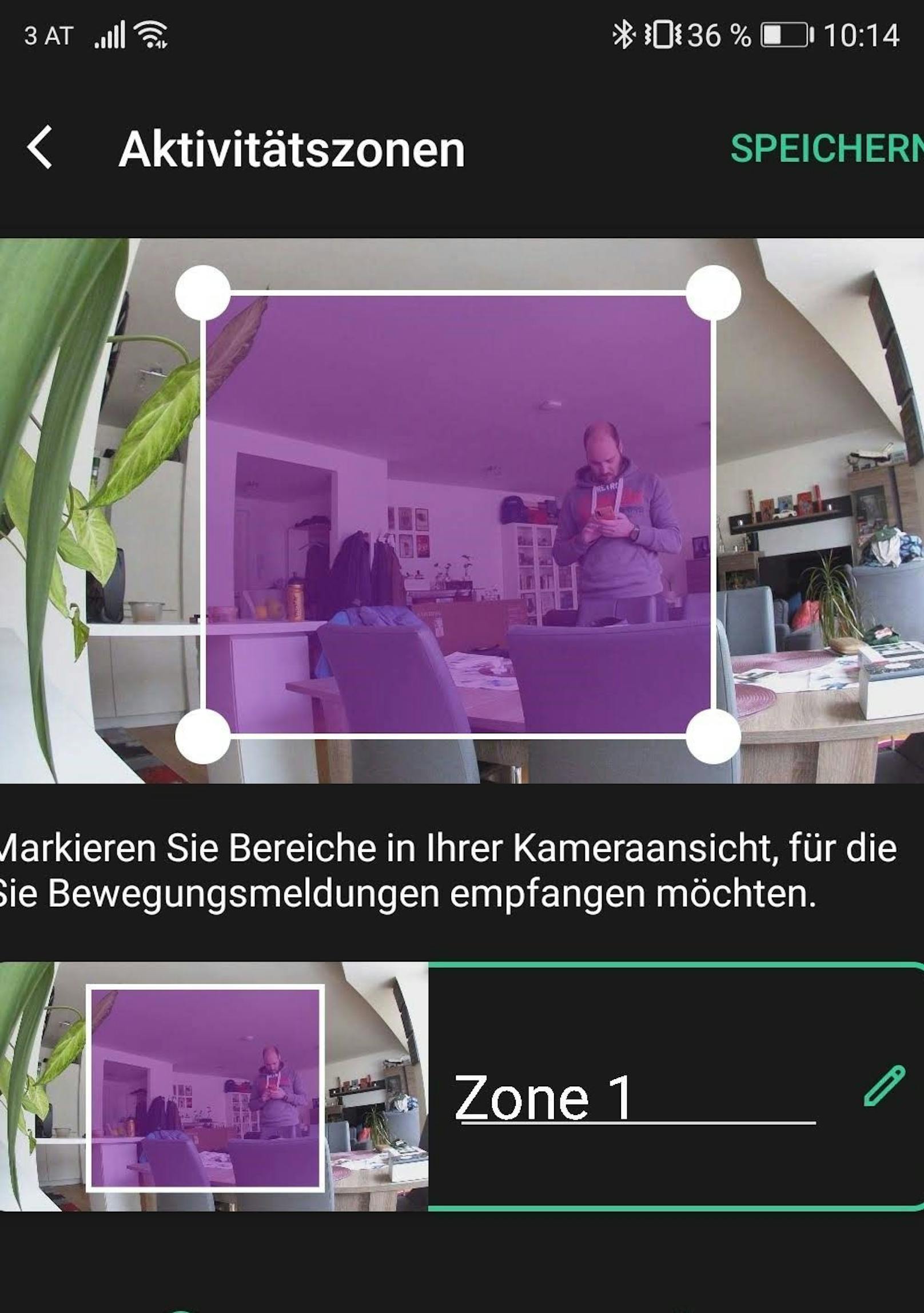 Ebenfalls smart: Im Live-Bild können "Aktivitätszonen" festgelegt werden – also in welchem Bildbereich Aktivitäten erkannt und in welchen sie ignoriert werden sollen.