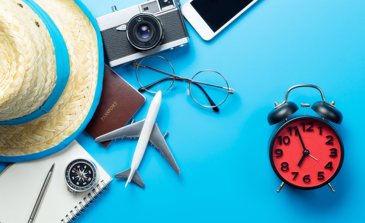 Summer travel time with accessories and alarm clock
