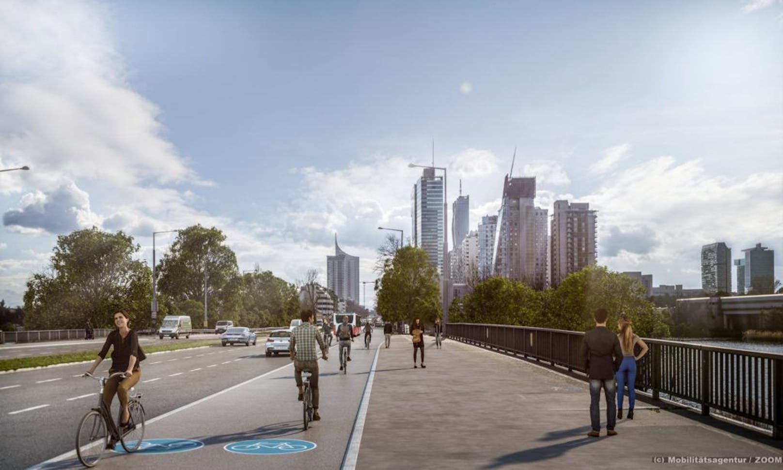 2022 soll ein Zweirichtungsradweg über die Kagraner Brücke führen.
