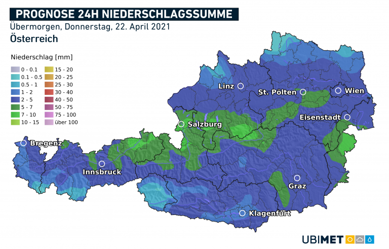 Prognostizierten Regenmengen für Donnerstag.