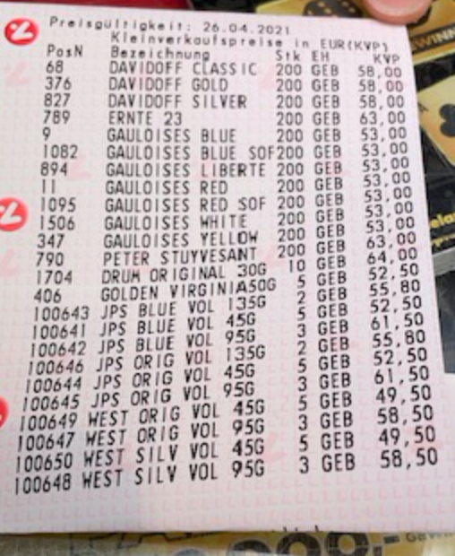 Zigarettenpreise ab 26.4. 2021