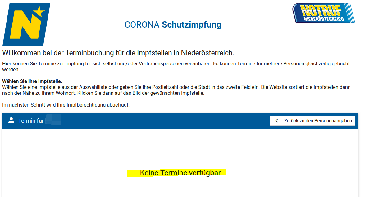 Impf-Buchungsplattform um kurz nach 10 Uhr: Leider keine Termine frei.