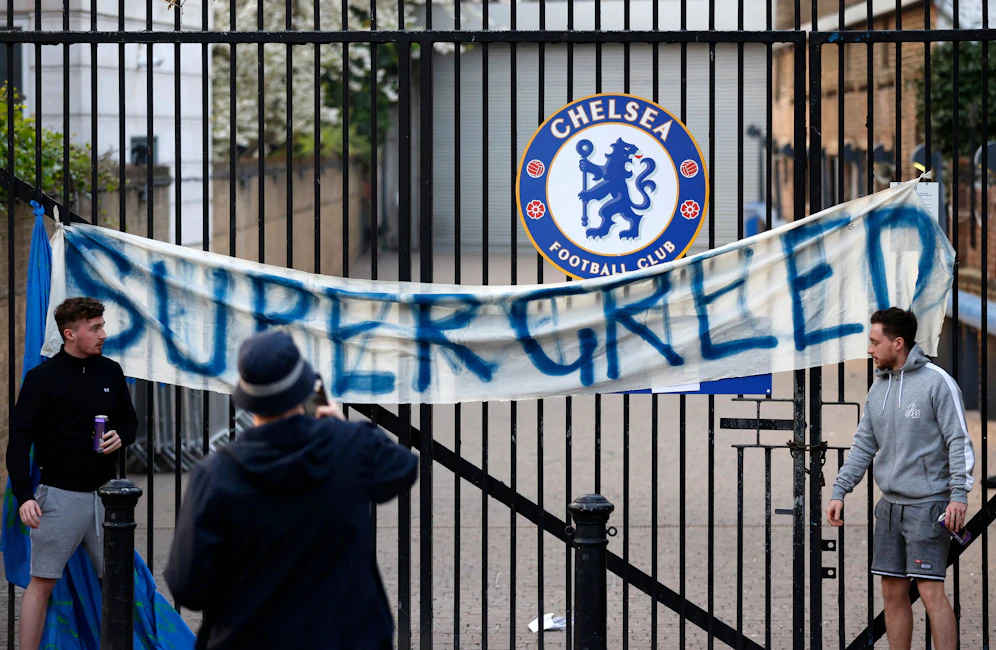 Die Fans des FC Chelsea protestierten gegen die Super League.