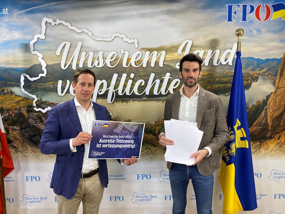 FPÖ-Wirtschaftssprecher Landtagsabgeordneter Reinhard Teufel und FP-Klubobmann Udo Landbauer.