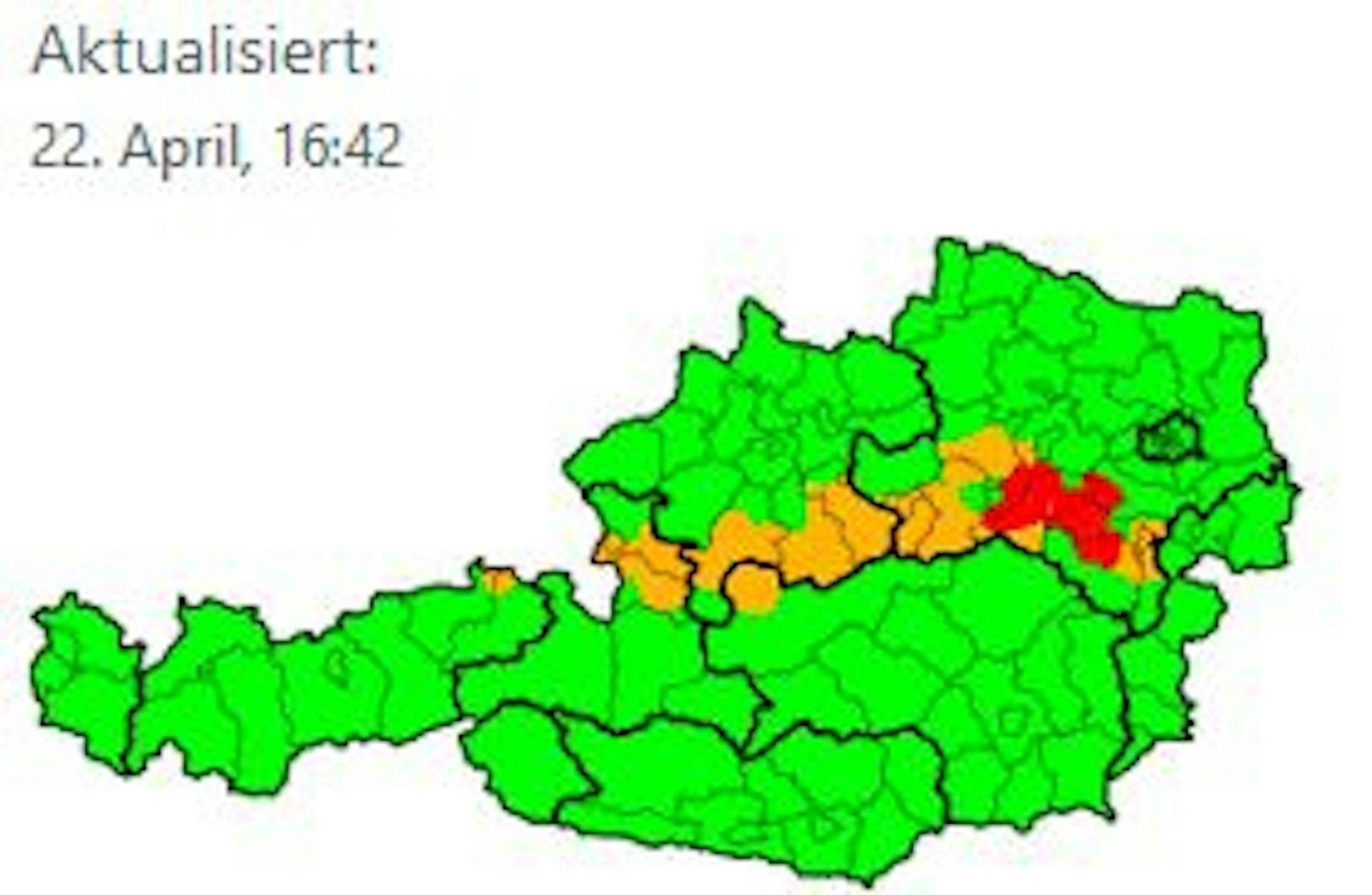 Warnstufe Rot in Niederösterreich.