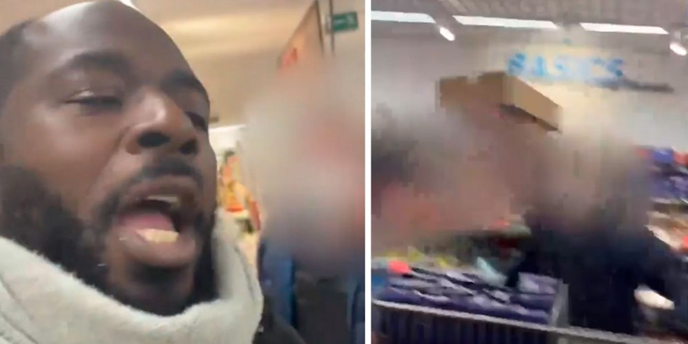 In Supermarkt mit Kartons beworfen: Prince Ofori filmte den Vorfall mit