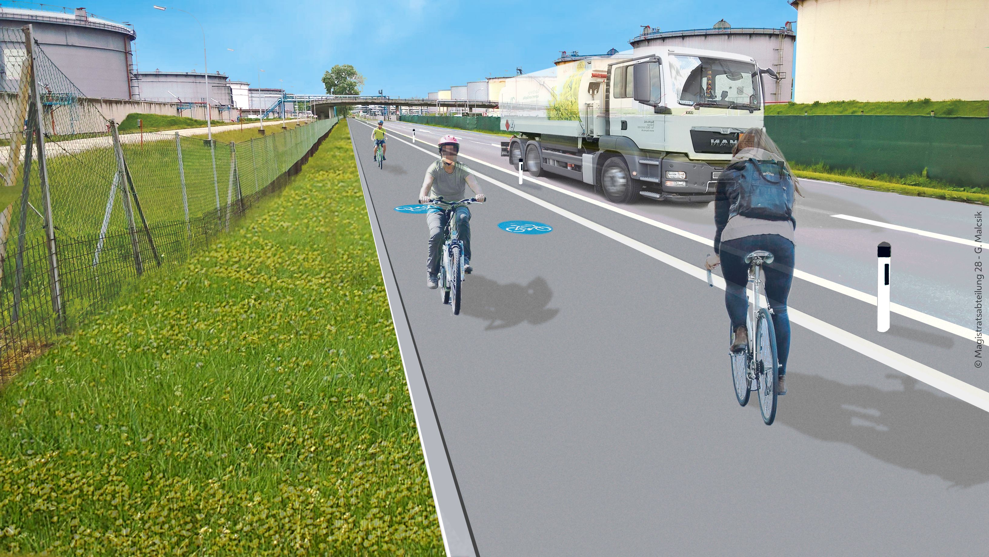 So soll der neue Radweg in der Lobgrundstraße (Donaustadt) aussehen.