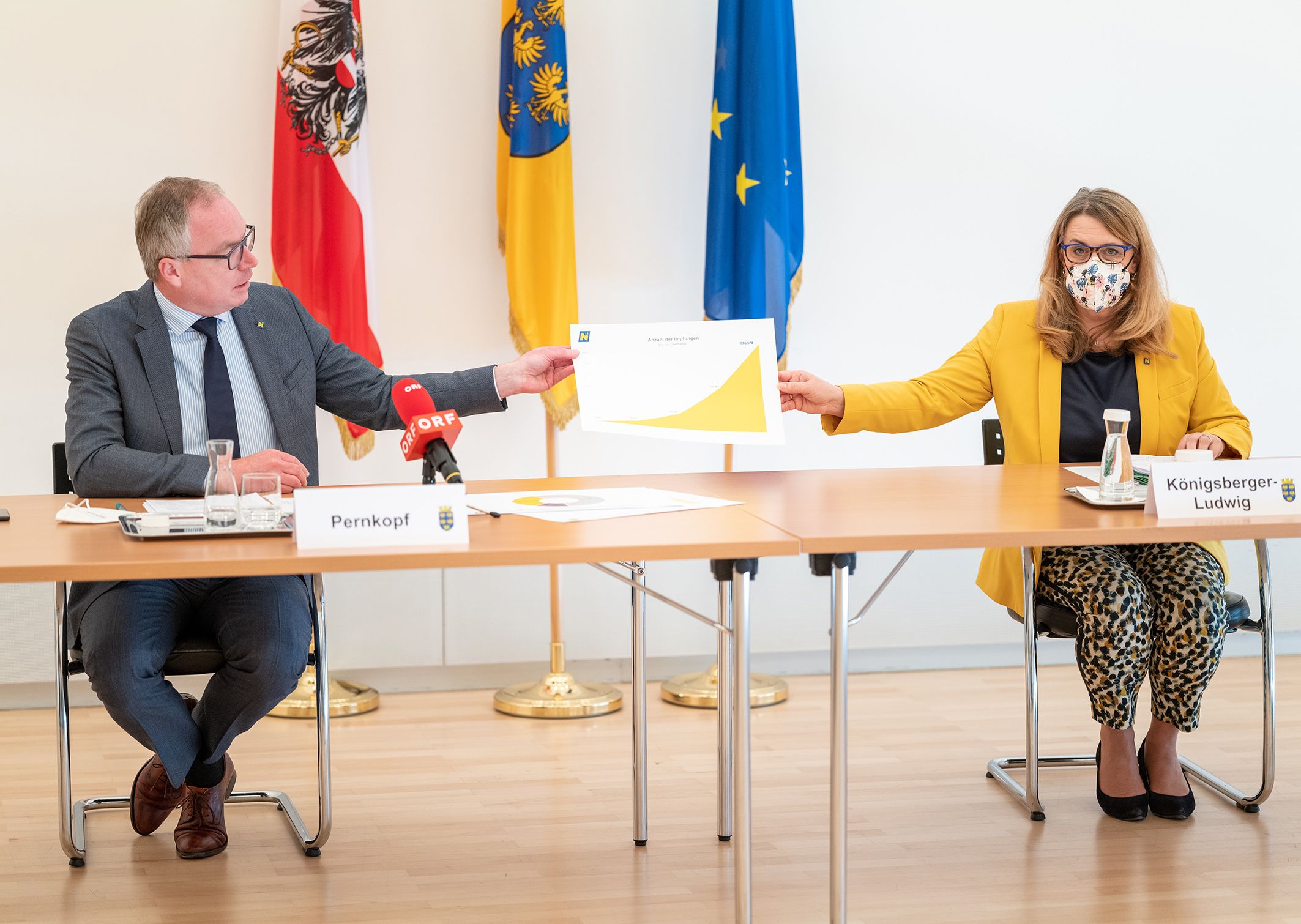 Landesvize S. Pernkopf mit Landesrätin U. Königsberger-Ludwig bei der Pressekonferenz