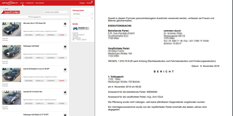 Obwohl es keine pfändbaren Gegenstände geben soll, bietet dieser Autohändler 94 Autos zum Verkauf an