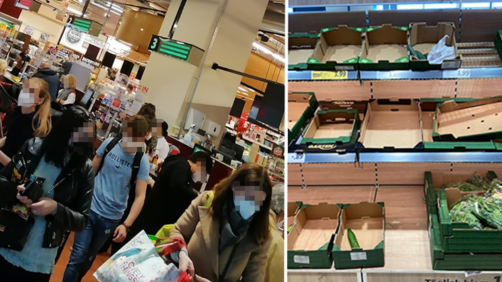 Vor dem 1. Mai wurden die Supermärkte in Wien gestürmt. Leere Regale waren die Folge.&nbsp;