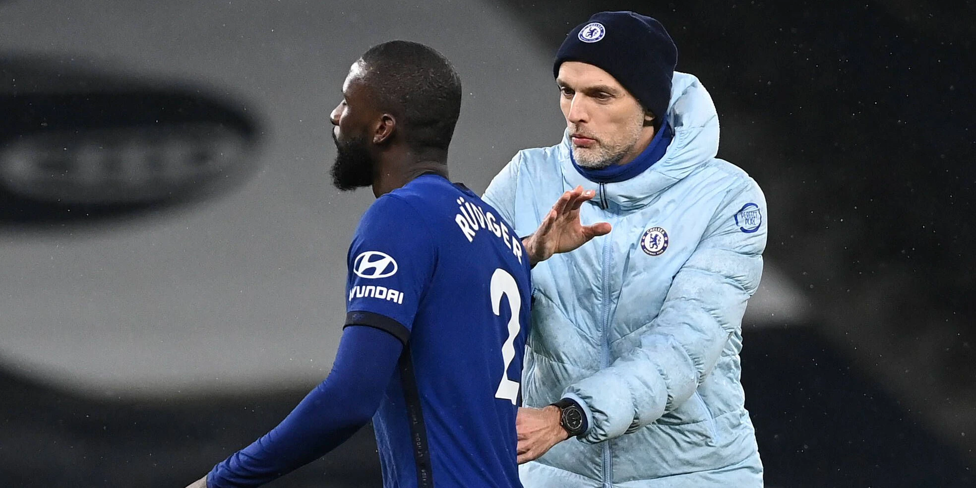 Antonio Rüdiger mit Chelsea-Trainer Thomas Tuchel.