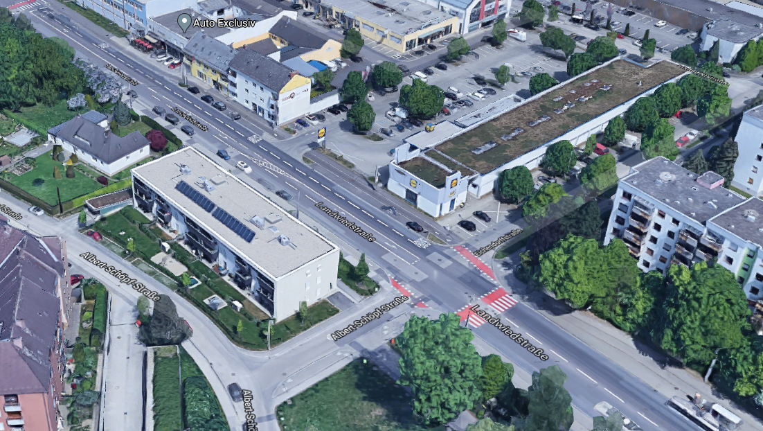 An dieser Straßenkreuzung wurde der dunkel gekleidete Mann beobachtet.