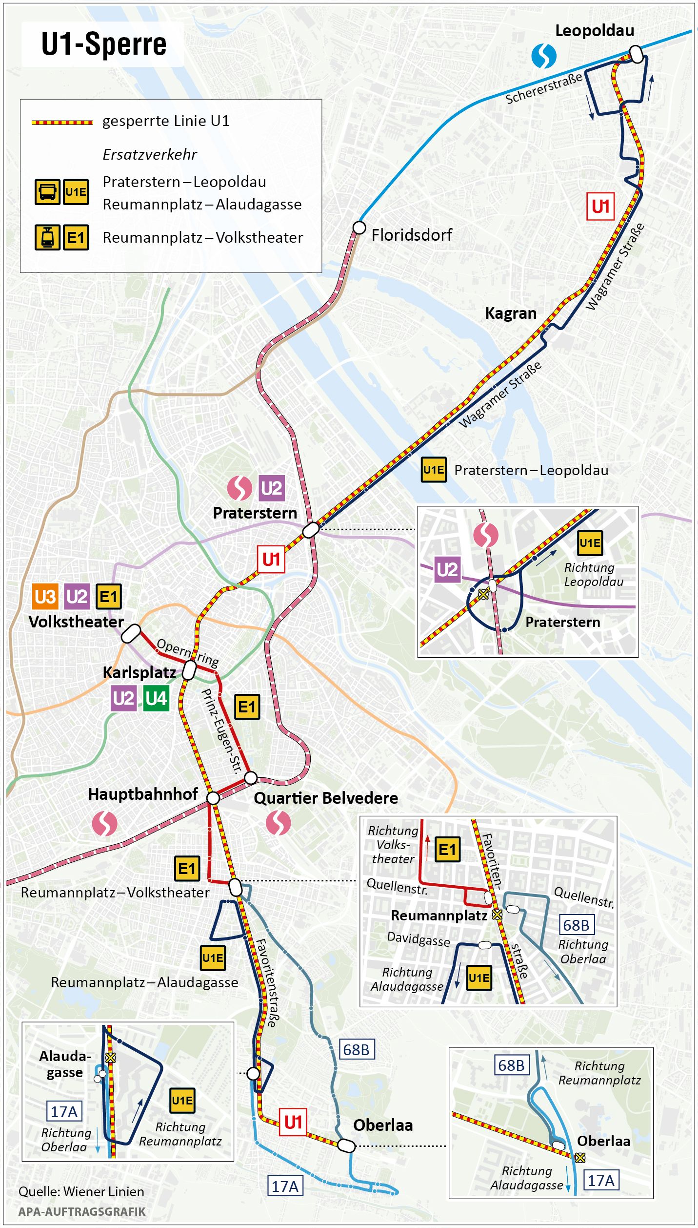 Am Sonntag, dem 11. April ist die U1 wegen Revisionsarbeiten nur eingeschränkt unterwegs.