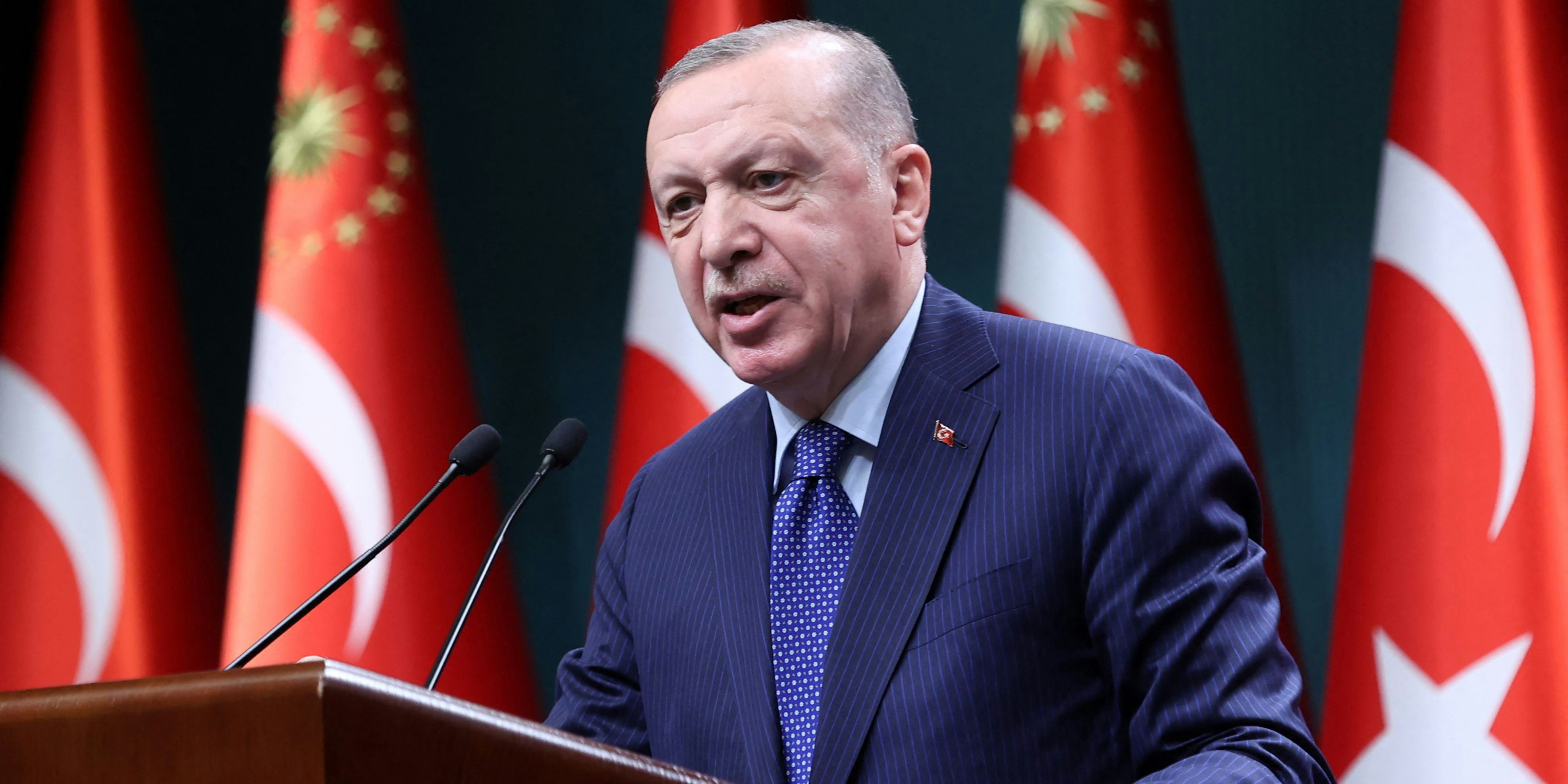 Recep Tayyip Erdogan bei einer Rede am 5. April 2021. 