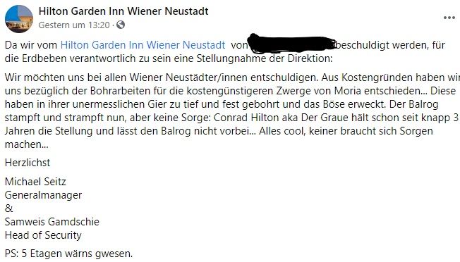 In einem witzigen Statement nahm das Hotel Stellung zu dem Posting.