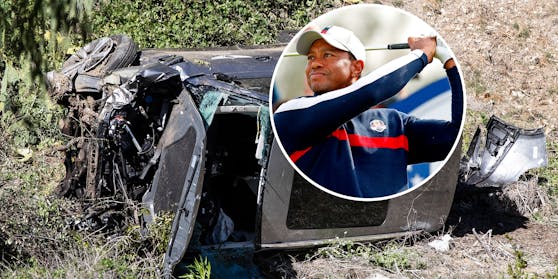 Tiger Woods und das Wrack des Unfall-Autos