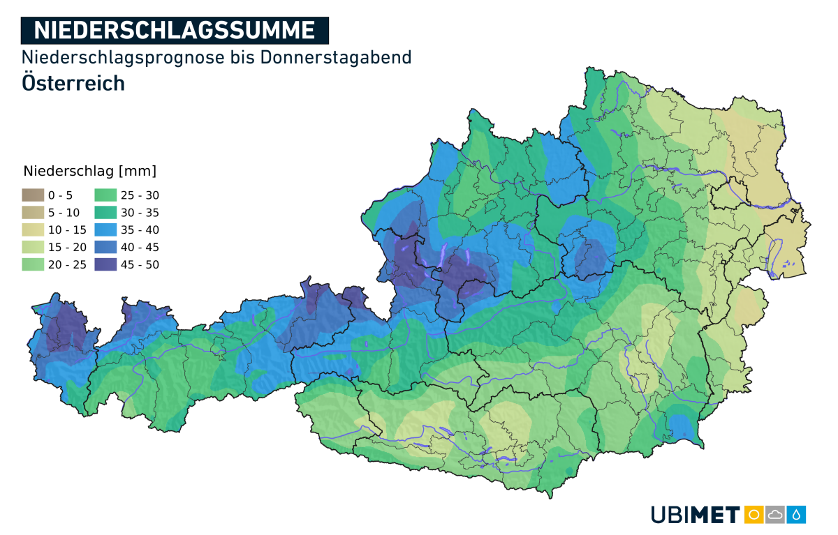 So viel Regen fällt bis Donnerstagabend.