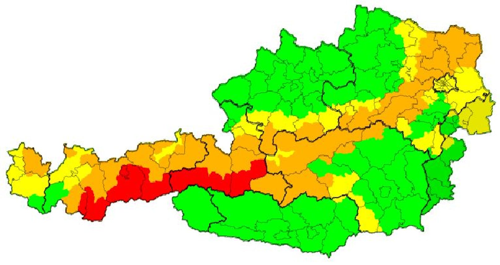 Aktuelle Wetter-Warnung in Österreich.