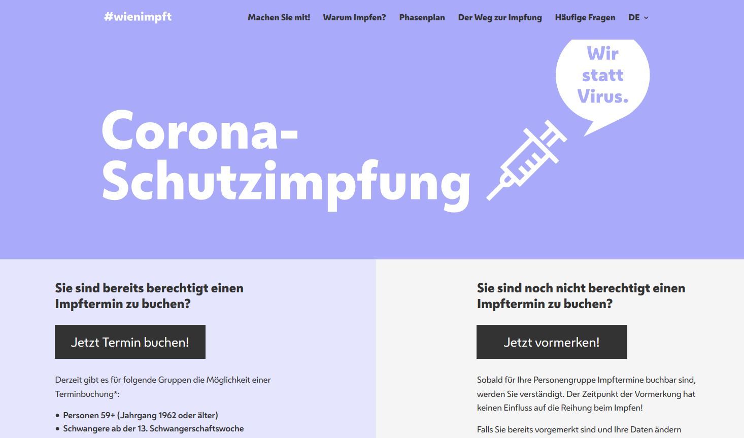 Ab heute informiert das Impfservice Wien im neuen Design. Zur besseren Übersichtlichkeit wurden Corona- und andere Schutzimpfungen wie FSMe nun getrennt. 
