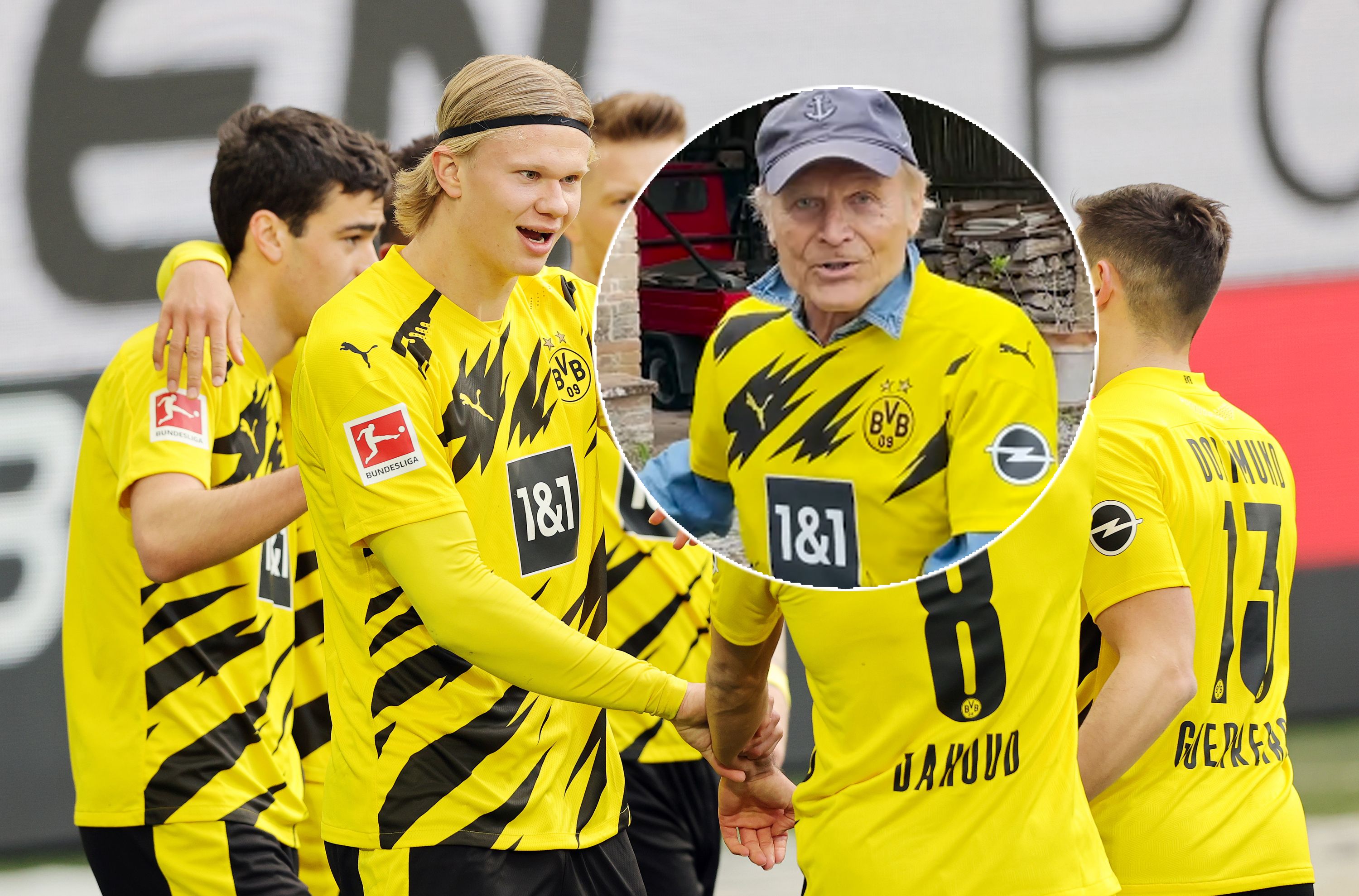 Terence Hill (r.) im Haaland-Trikot