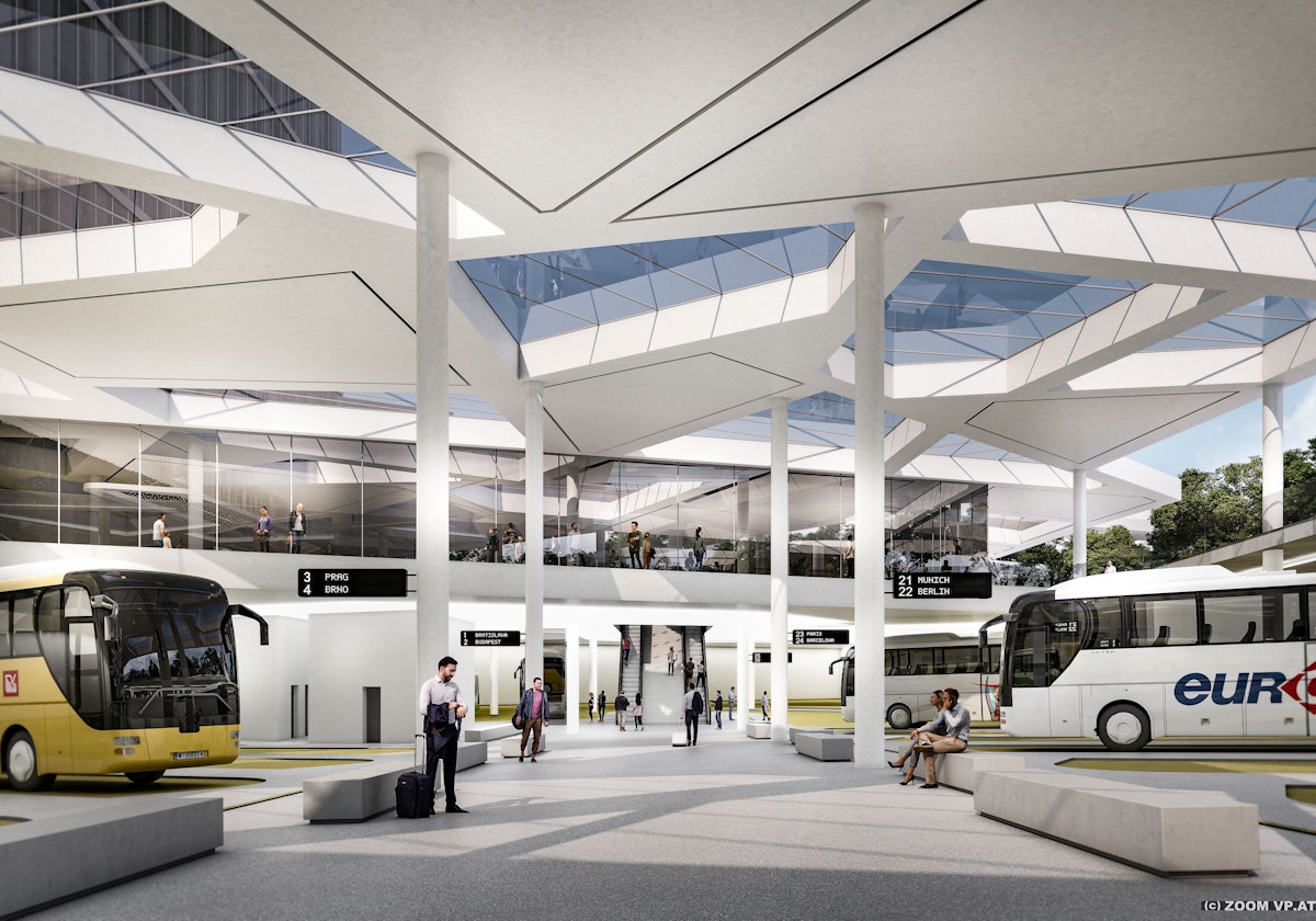 So soll der neue Wiener Fernbusterminal beim Ferry-Dusika-Stadion in der Leopoldstadt ausschauen. 