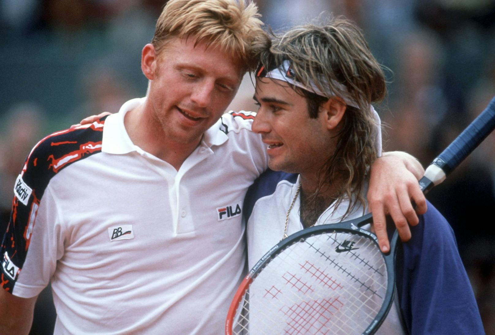 Tennis-Helden: Boris Becker (l.) und Andre Agassi