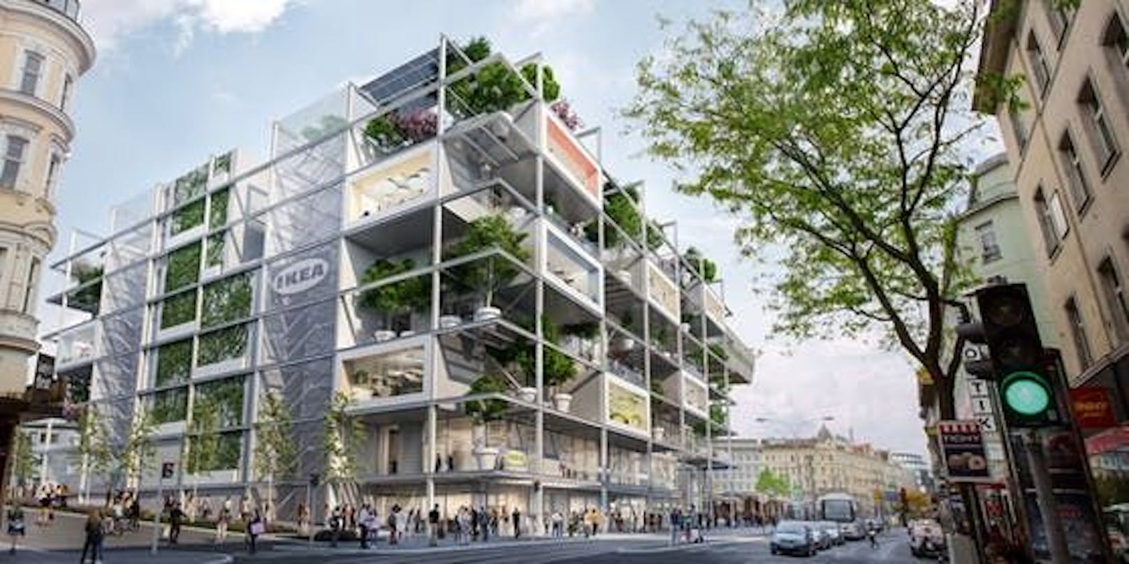 So soll das grüne "Ikea-hus" am Westbahnhof am Ende aussehen.