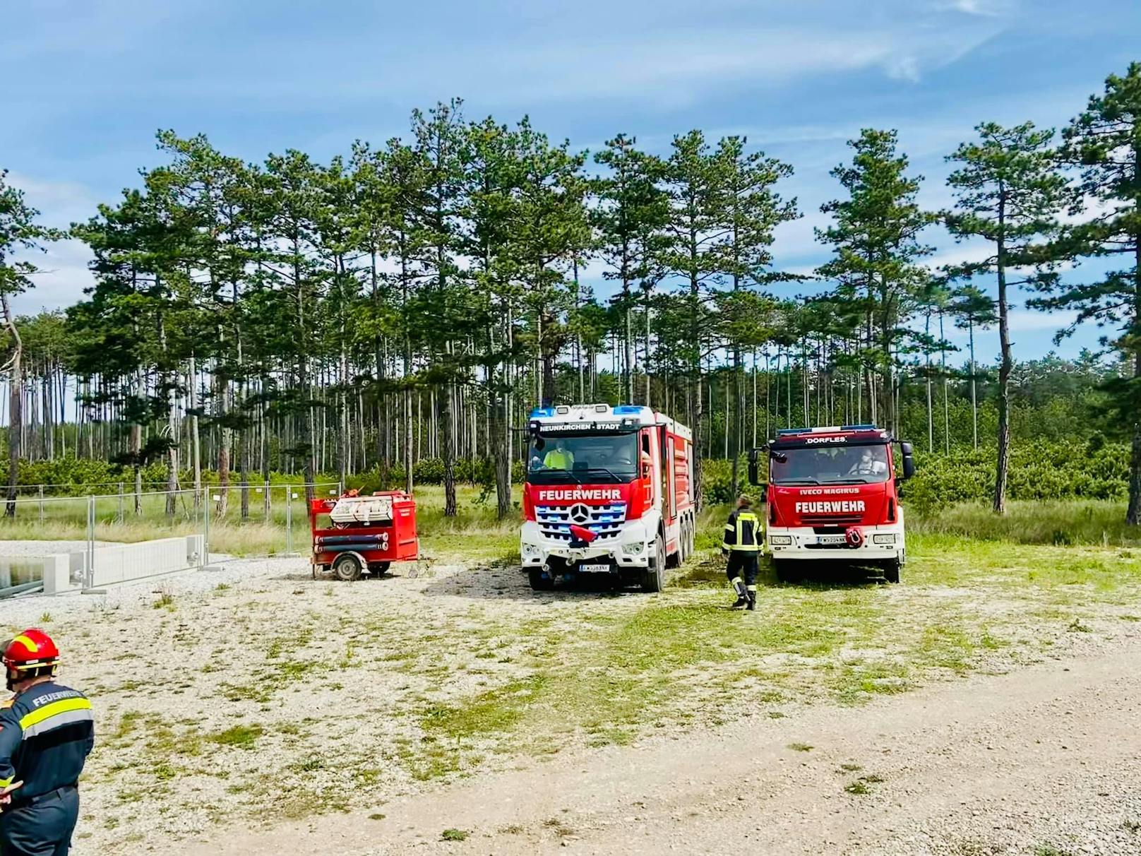 Bei einem Brand eines Föhrenwald bei St. Egyden (NÖ) stehen aktuell 20 Feuerwehren im Einsatz.