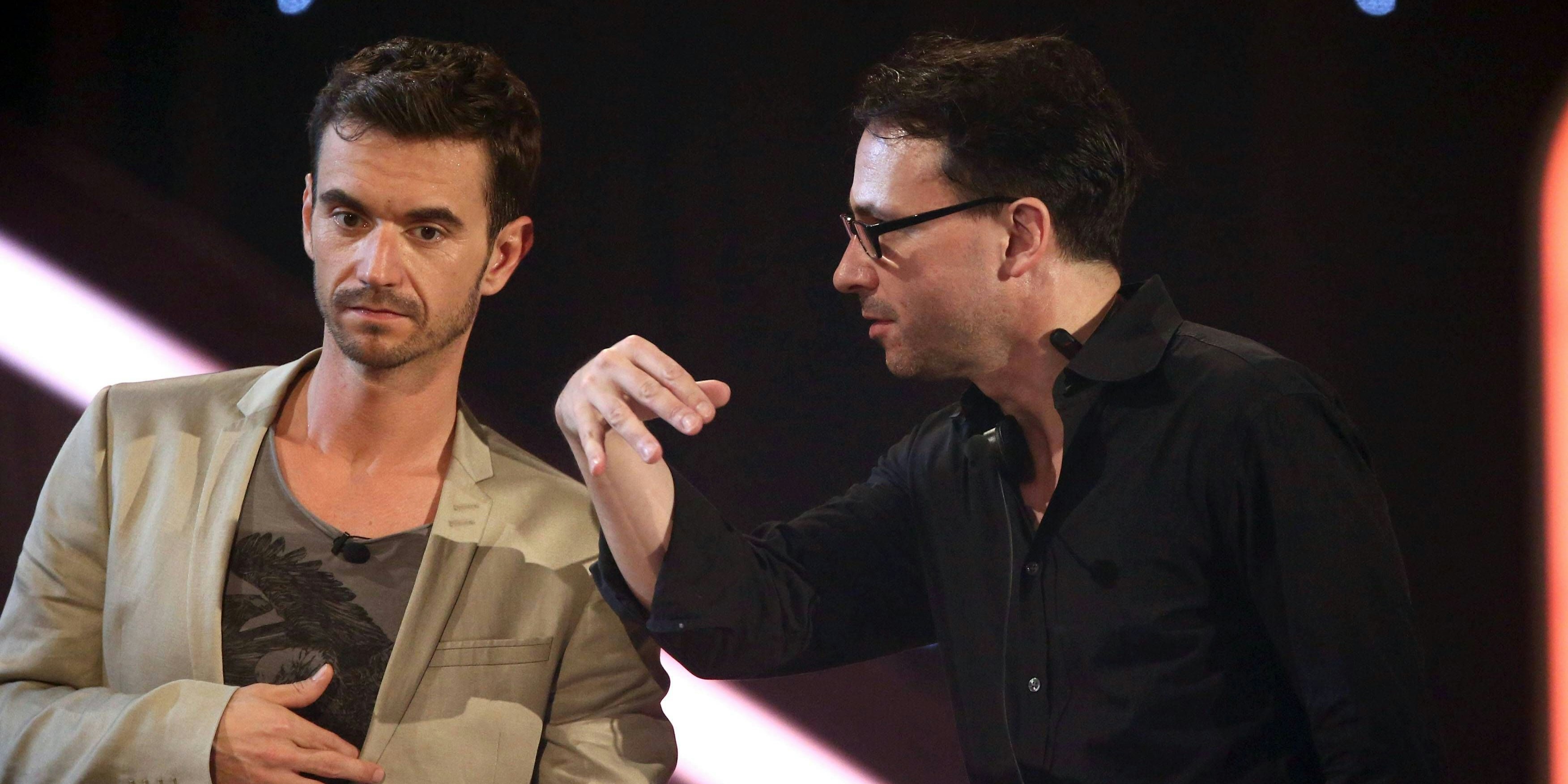 Fernsehmoderator Florian Silbereisen links und sein Manager Michael Jürgens während der Aufzeichnung der ARD Fernsehshow 20 Jahre Feste - Silbereisen feiert