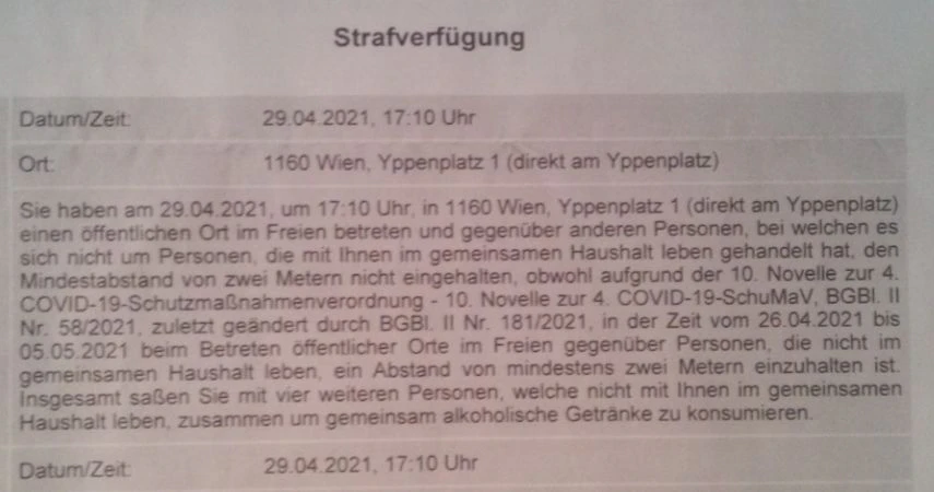 Auszug aus der Strafverfügung