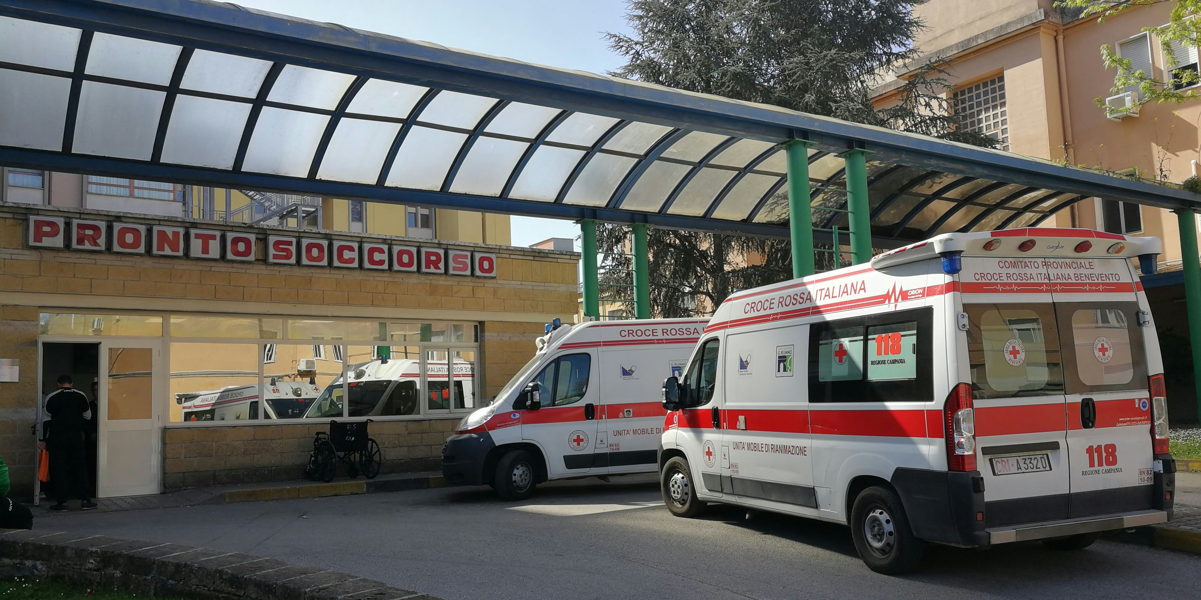 Benevento, Campania, Italy - April 25, 2019: Ambulances in the Emergency Department of the Rummo Civil Hospital