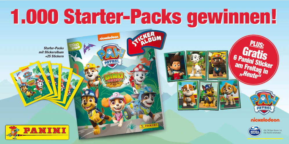 Gewinne mit Panini eines von 1.000 Starter-Packs zum neuen PAW Patrol-Stickeralbum!