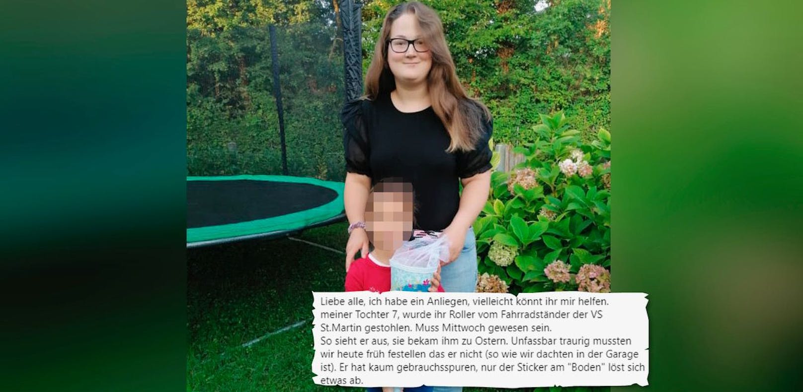 Der siebenjährigen Sofia wurde der Scooter gestohlen. Ihre Mama hofft nun auf Hinweise über Facebook.