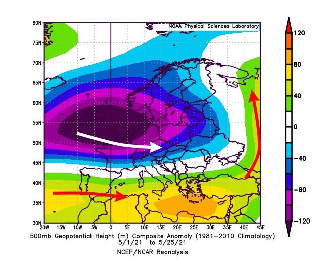 In Nordwesteuropa gab es deutlich mehr Tiefdrucktätigkeit als üblich. 