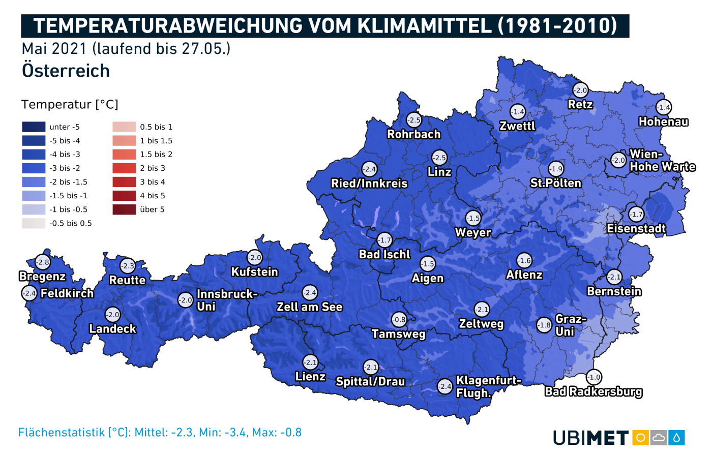 Temperaturabweichungen im Mai 2021
