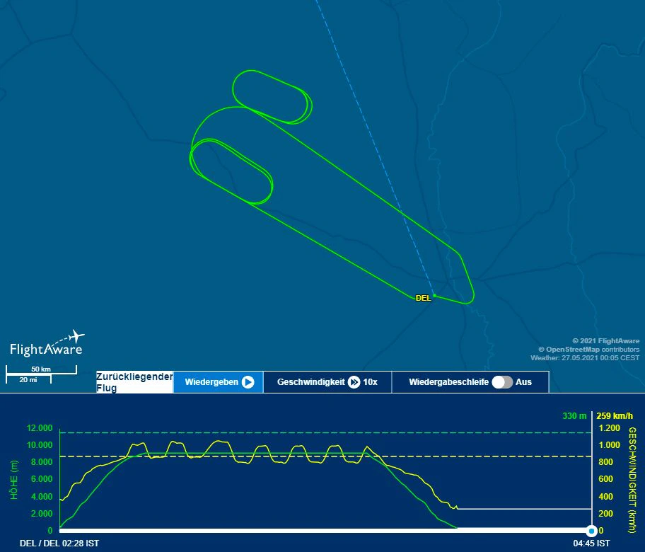 Mit infantiler Fantasie ergibt die Route von Flug AIC105 ein besonderes Bild.