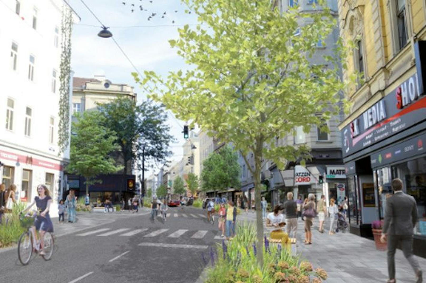 Im Sommer 2020 präsentierten die Grünen diesen Entwurf für die Neugestaltung der Reinprechtsdorfer Straße.