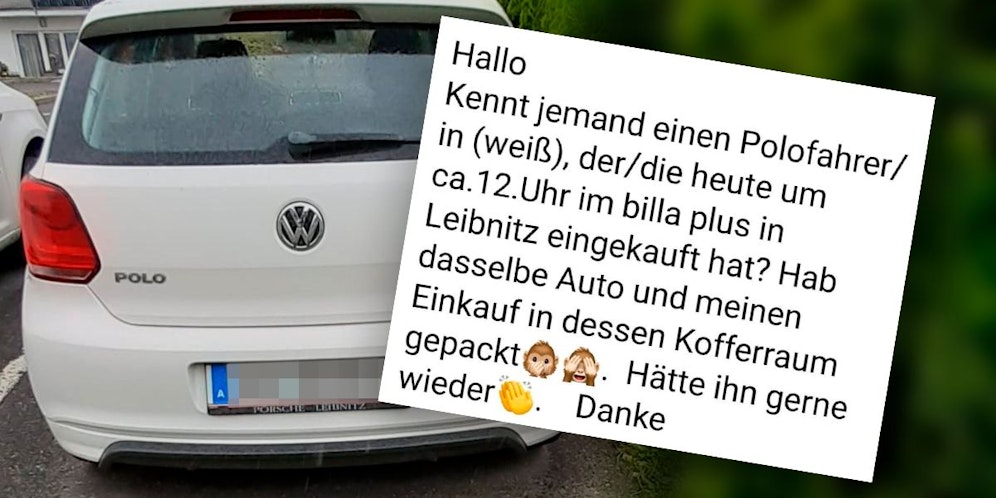 Der weiße Polo der Steierin und ihr Posting (r.)