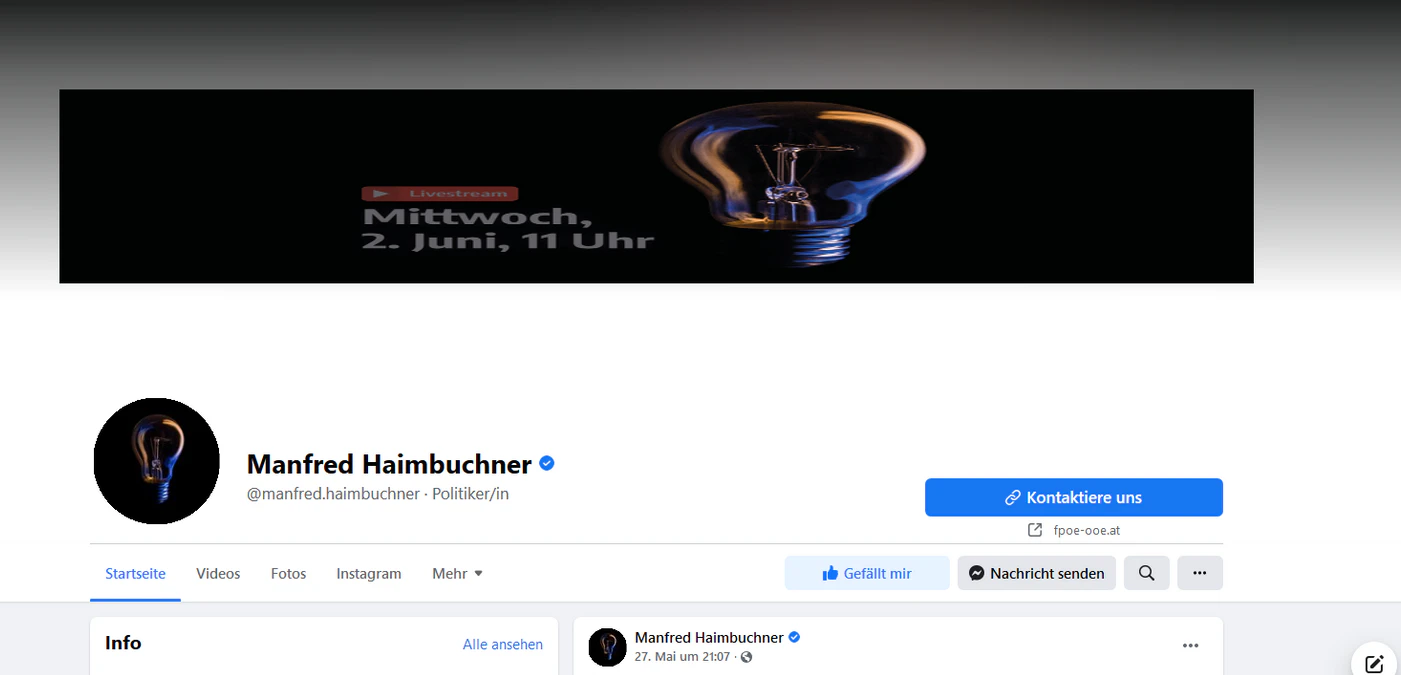 Ungewohntes Bild auf Haimbuchners Facebook-Seite.