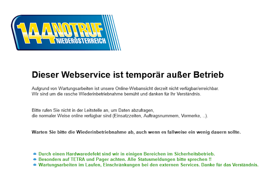 Info von Notruf NÖ über die Probleme.
