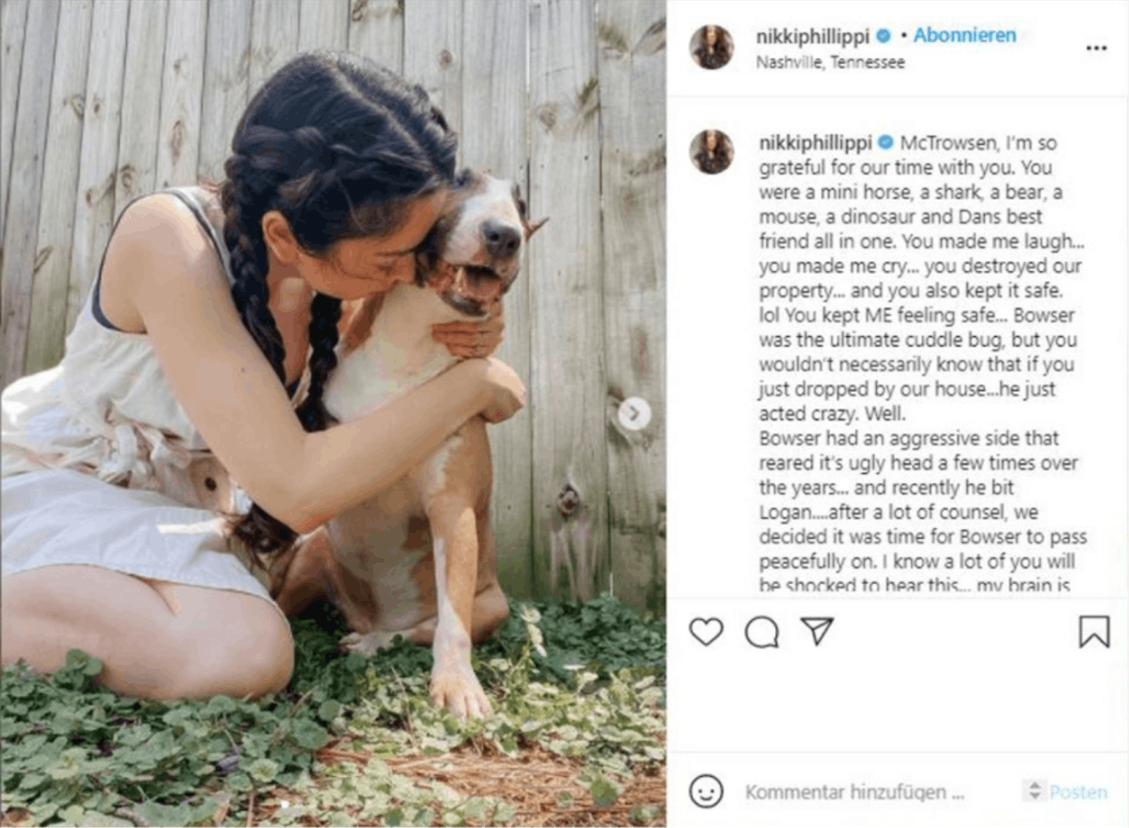 In den sozialen Medien ernten Nikki Phillippi und ihr Mann derzeit viel Kritik. Viele finden es unmoralisch und grausam, dass sie ihren Hund einschläfern ließen, nachdem er ihren einjährigen Sohn gebissen hat.