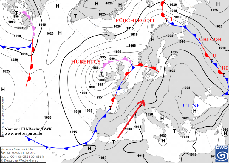 Die Großwetterlage am Sonntag.