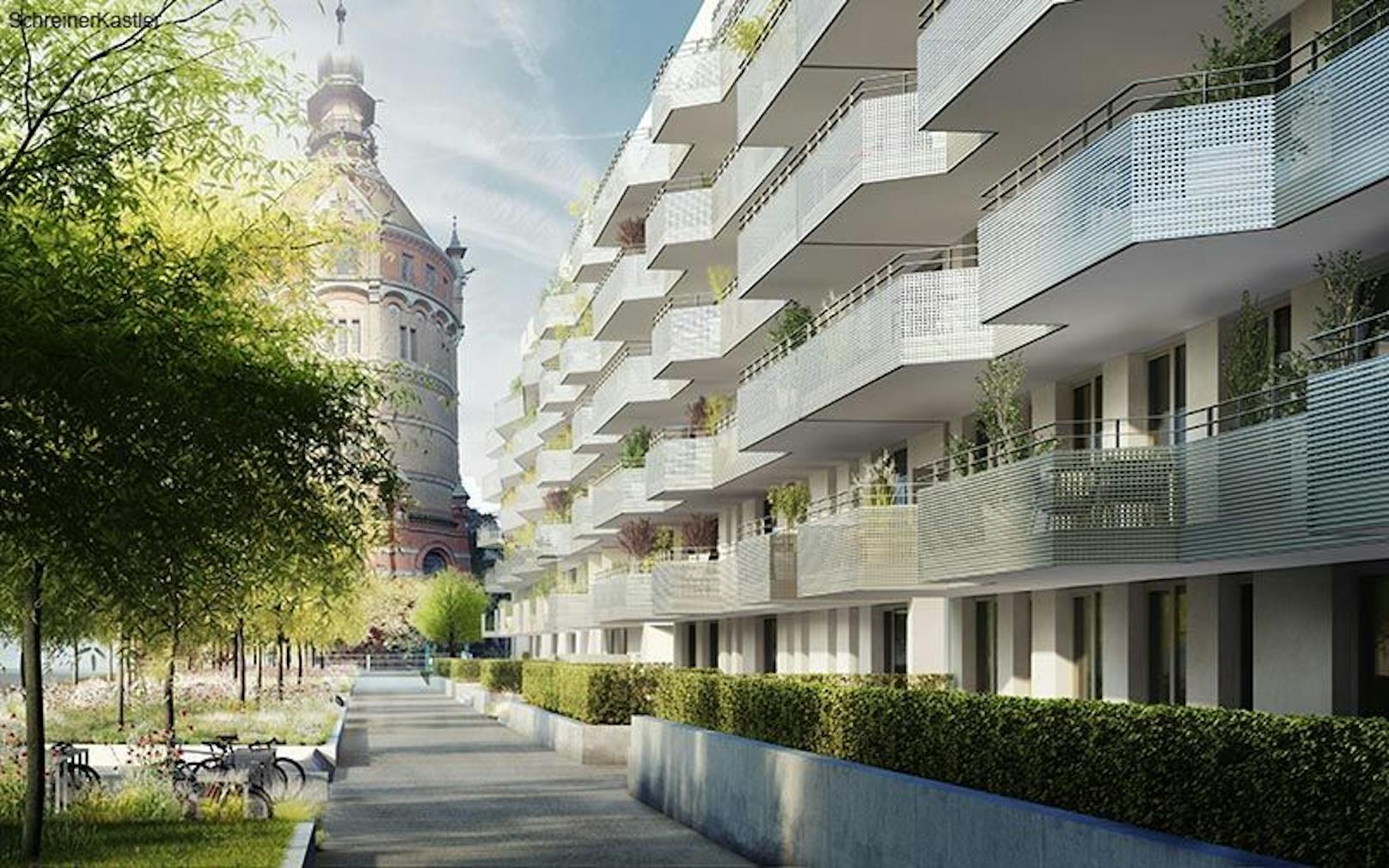 Direkt beim Wasserturm nördlich vom Wienerberg entstehen 550 neue Wohnungen.<br>