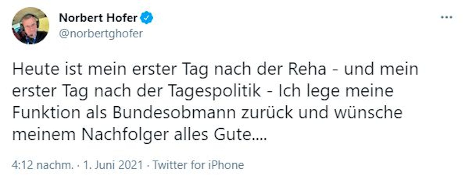 Norbert Hofers Rücktritts-Tweet