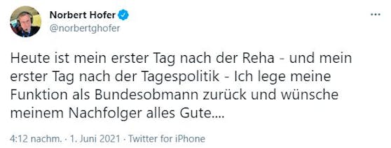 Norbert Hofer gab am Dienstag seinen Rücktritt als FPÖ-Chef bekannt