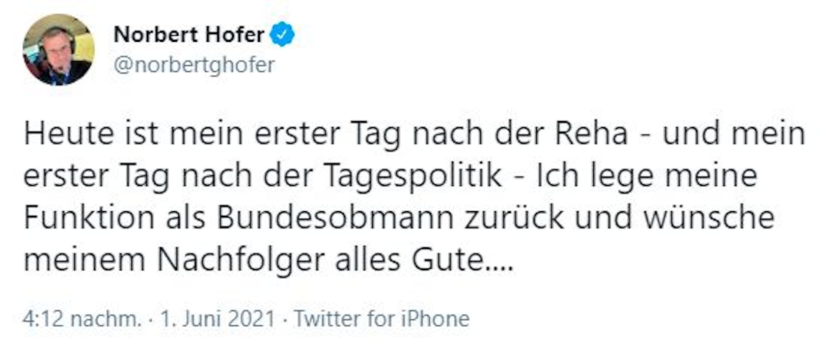 Norbert Hofer Rücktritt Tweet