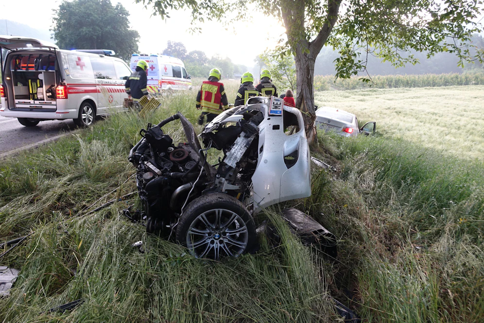 Das Auto prallte gegen einen Baum.