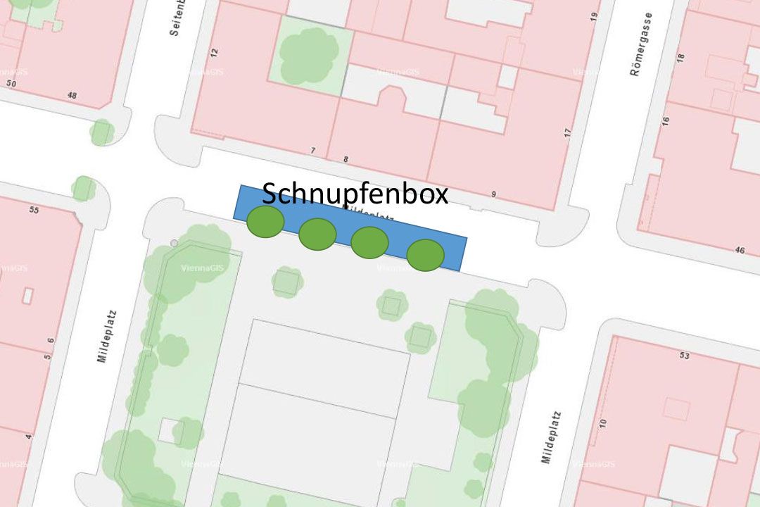 Das Siegerprojekt "Schnupfenboxen zu Freiflächen" will die Flächen für die Begrünung und Abkühlung der Grätzl nutzen.