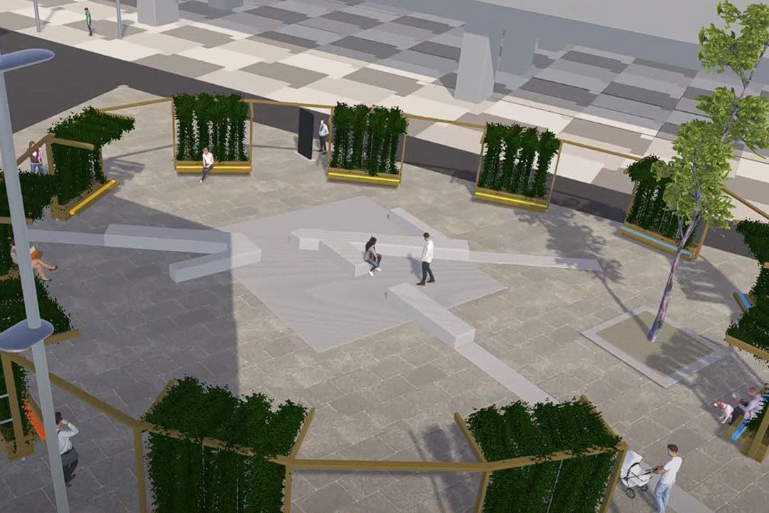 Ein Ring aus elf Pflanztrog-Bank-Modulen sollen den Vorplatz der U-Bahnstation Seestadt (Donaustadt) grüner machen.